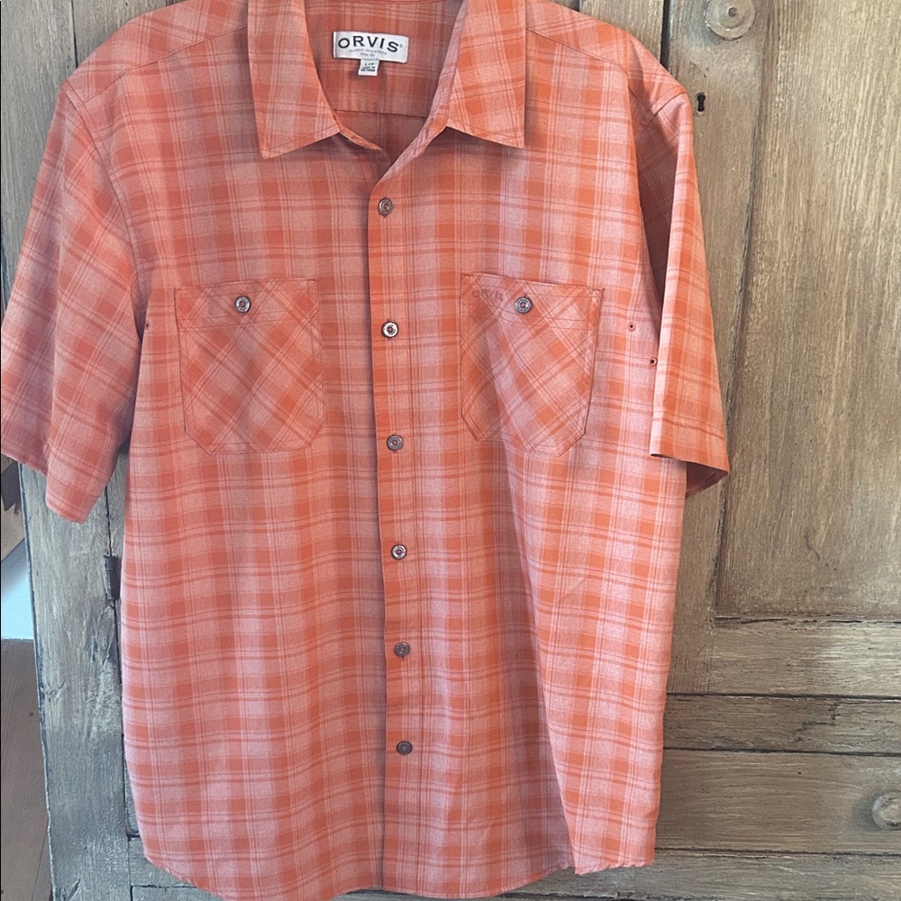 Orvis Men's Casual Orange Checkered Shirt